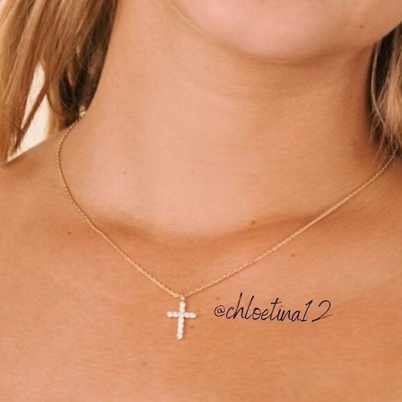 New 14k Gold Plated CZ Cross Necklace Choose Color - Picture 4 of 10
